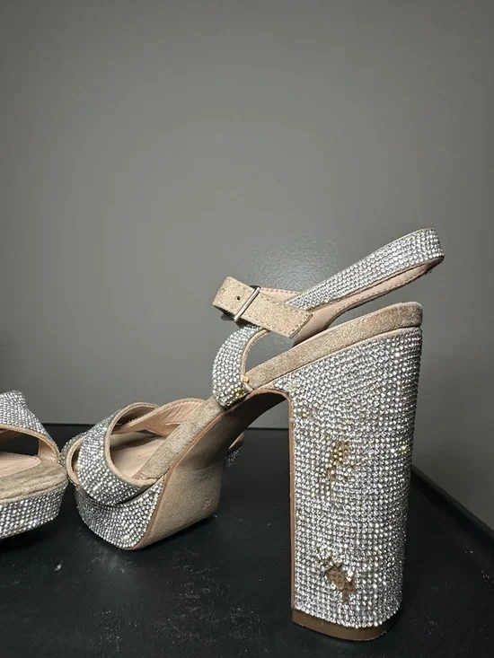 Maripe Silver Crystal Platform Block Heel Sandals - Picture 3 of 4